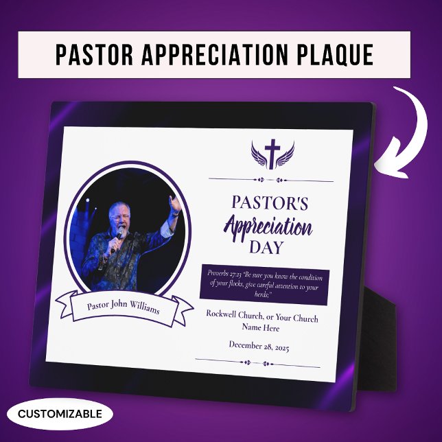 Purple Black Pastor Appreciation Church Tabletop Plaque (Creator Uploaded)