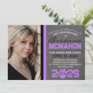 Purple & Black Paw Print Graduation Announcement