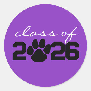 Purple & Black Paw Print Graduation Stickers