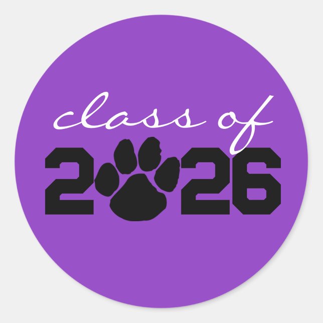 Purple & Black Paw Print Graduation Stickers (Matching Envelopes, Return Address Labels & Envelope Seals)