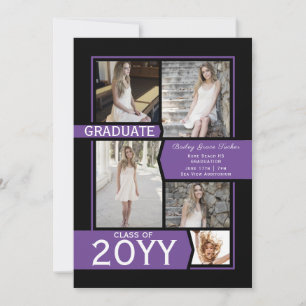 Purple & Black Photo Collage Class of Graduation Announcement