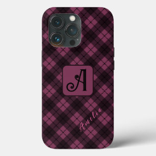 Purple Black Plaid Customise Name iPhone 13 Pro Case