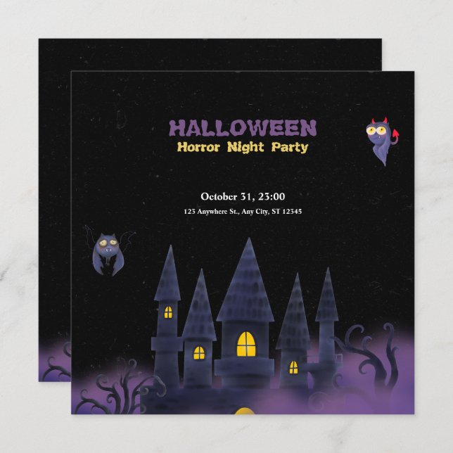 Purple Black Playful Fun Halloween (Rectangle) Invitation (Front/Back)