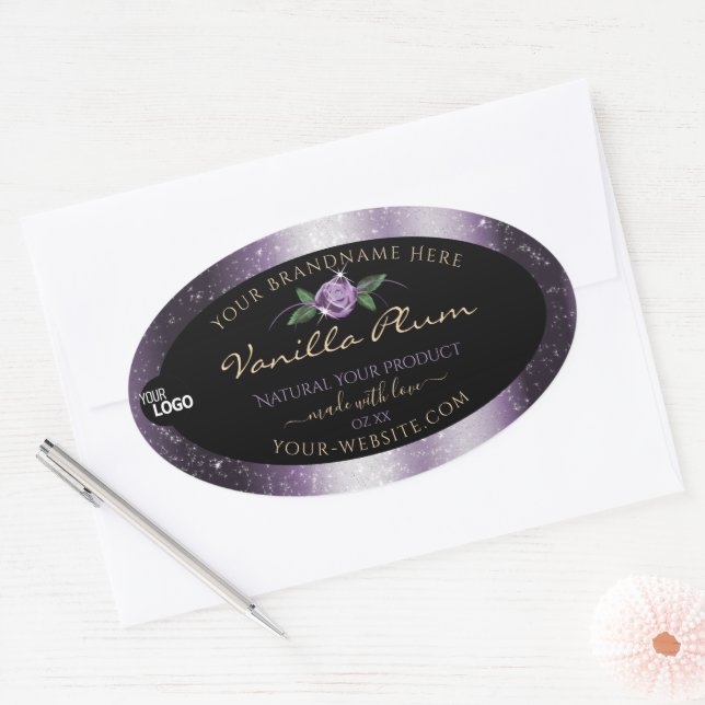 Purple Black Product Labels Soft Glitter with Logo (Envelope)