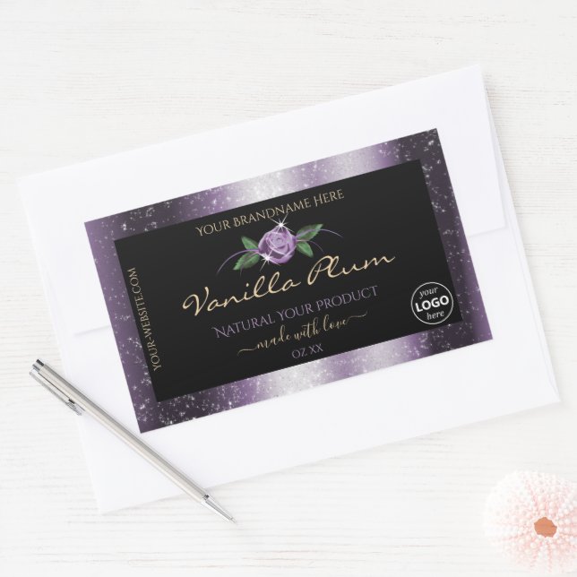 Purple Black Product Labels Soft Glitter with Logo (Envelope)