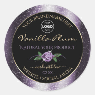 Purple Black Product Labels Soft Glitter with Logo