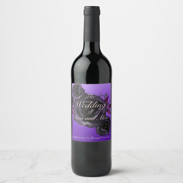 Purple Black Rose Elegant Goth Custom Wine Label (Front)