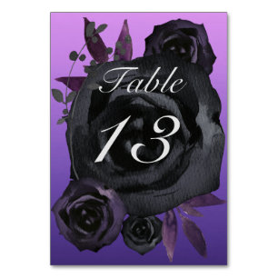 Purple Black Rose Goth Wedding Table Number