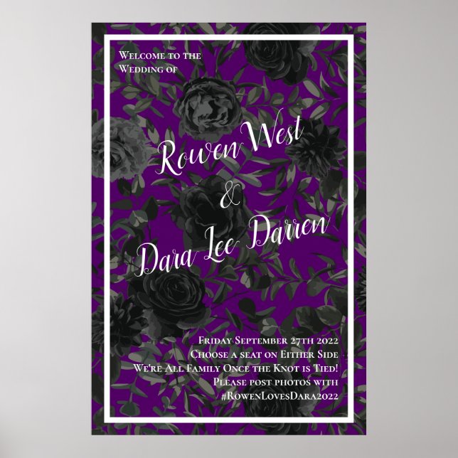 Purple & Black Rose Gothic Wedding Ceremony Sign (Front)