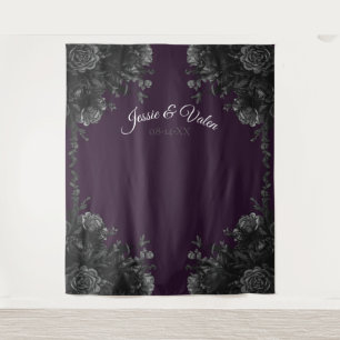 Purple Black Rose Gothic Wedding Photo Backdrop Tapestry