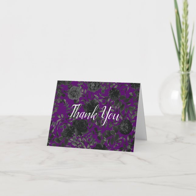 Purple & Black Rose Gothic Wedding Thank You Card (Front)