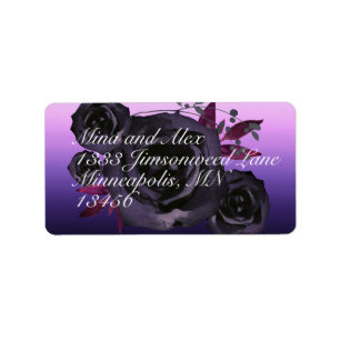 Purple Black Rose Modern Watercolor Label