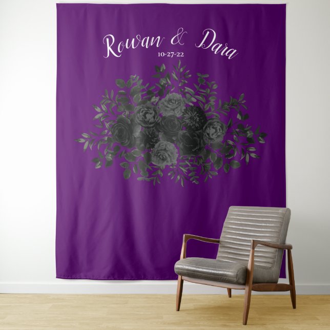 Purple Black Rose Wedding Gothic Photo Back Drop Tapestry (In Situ)