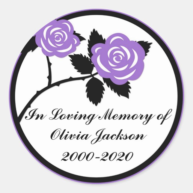 Purple black roses customisable sympathy stickers (Front)