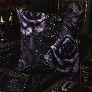 Purple Black Roses Dark Romantic Gothic Cushion