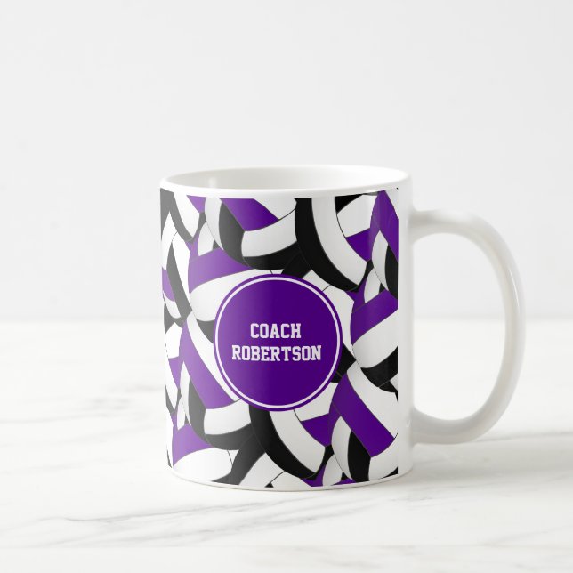 purple black school colours volleyball coach gift coffee mug (Right)