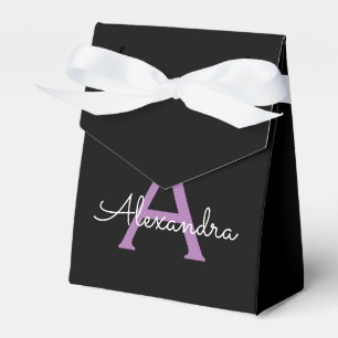 Purple Black Script Girly Monogram Name Favour Box