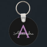 Purple Black Script Girly Monogram Name Key Ring<br><div class="desc">Black and Purple Simple Script Monogram Name Keychains (Key Chain). This makes the perfect sweet 16 birthday,  wedding,  bridal shower,  anniversary,  baby shower or bachelorette party gift for someone that loves glam luxury and chic styles.</div>