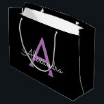 Purple Black Script Girly Monogram Name Large Gift Bag<br><div class="desc">Black and Purple Simple Script Monogram Name Gift Bag. This makes the perfect sweet 16 birthday,  wedding,  bridal shower,  anniversary,  baby shower or bachelorette party gift bag for someone that loves glam luxury and chic styles.</div>