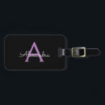 Purple Black Script Girly Monogram Name Luggage Tag<br><div class="desc">Black and Purple Monogram Add your own Name Script Luggage Bag Tag The bag tag makes the perfect sweet 16 birthday,  wedding,  bridal shower,  baby shower or bachelorette party gift for someone decorating her room in style.</div>