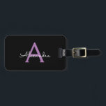 Purple Black Script Girly Monogram Name Luggage Tag<br><div class="desc">Black and Purple Monogram Add your own Name Script Luggage Bag Tag The bag tag makes the perfect sweet 16 birthday,  wedding,  bridal shower,  baby shower or bachelorette party gift for someone decorating her room in style.</div>