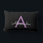 Purple Black Script Girly Monogram Name Lumbar Cushion<br><div class="desc">Purple and Black Monogram Add Your Own Name Lumbar Pillow. This makes the perfect sweet 16 birthday,  wedding,  bridal shower,  anniversary,  baby shower or bachelorette party gift for someone that loves glam luxury and chic styles.</div>
