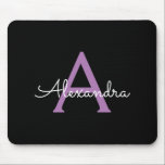 Purple Black Script Girly Monogram Name Mouse Mat<br><div class="desc">Purple and Black Monogram Add Your Own Name Mousepad (Mouse Pad). This makes the perfect sweet 16 birthday,  wedding,  bridal shower,  anniversary,  baby shower or bachelorette party gift for someone that loves glam luxury and chic styles.</div>