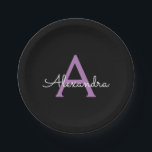 Purple Black Script Girly Monogram Name Paper Plate<br><div class="desc">Purple and Black Monogram Add Your Own Name Script Party Plates. This makes the perfect sweet 16 birthday,  wedding,  bridal shower,  anniversary,  baby shower or bachelorette party gift for someone that loves glam luxury and chic styles.</div>