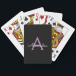 Purple Black Script Girly Monogram Name Playing Cards<br><div class="desc">Black and Purple Simple Script Monogram Name Playing Cards. This makes the perfect sweet 16 birthday,  wedding,  bridal shower,  anniversary,  baby shower or bachelorette party gift for someone that loves glam luxury and chic styles.</div>