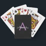 Purple Black Script Girly Monogram Name Playing Cards<br><div class="desc">Black and Purple Simple Script Monogram Name Playing Cards. This makes the perfect sweet 16 birthday,  wedding,  bridal shower,  anniversary,  baby shower or bachelorette party gift for someone that loves glam luxury and chic styles.</div>