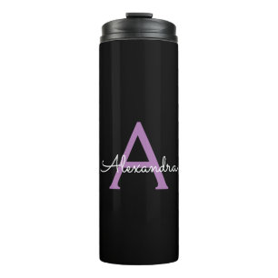 Purple Black Script Girly Monogram Name Thermal Tumbler