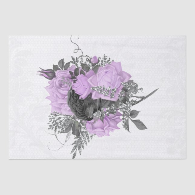 Purple-Black Silver Floral Lace Bouquet Decoupage Tissue Paper (Front)