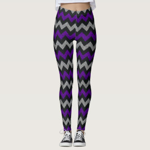 Purple black silver glitter chevron leggings