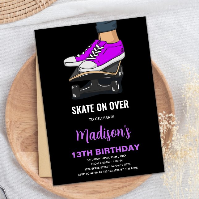 Purple Black Skateboards Birthday Invitations (Purple Black Skateboards Birthday Invitations)