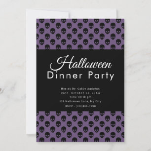 Purple & Black Skulls Halloween Dinner Party Invitation