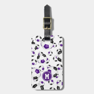 purple black soccer bag tag with team colours