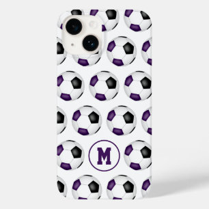 purple black soccer balls pattern monogrammed Case-Mate iPhone 14 case