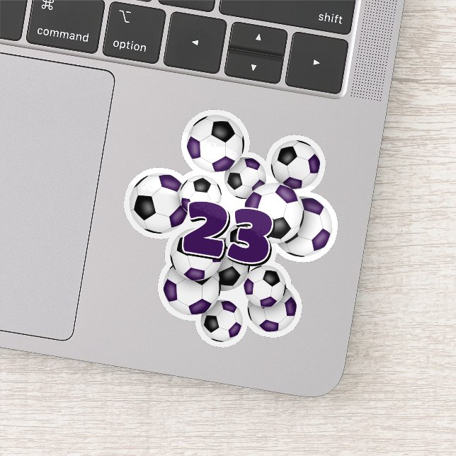 purple black soccer balls sticker w jersey number (Detail)