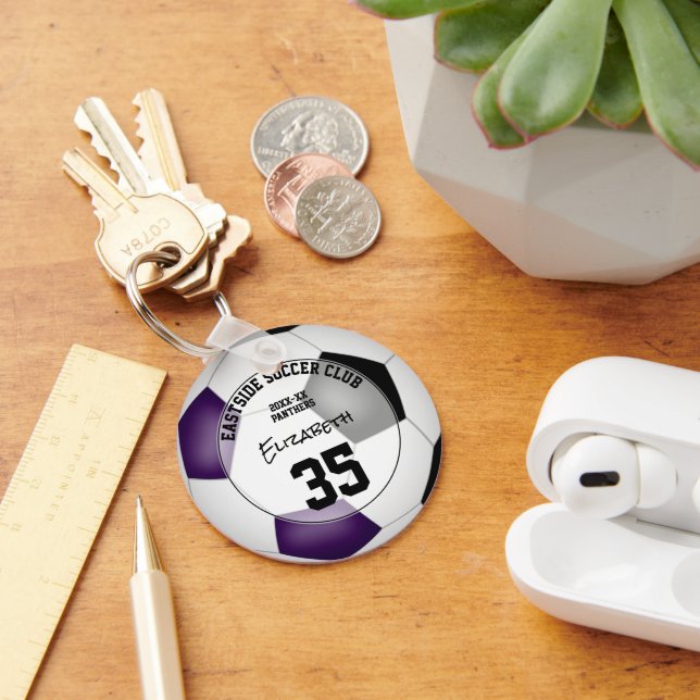 purple black soccer club team colours sports gifts key ring (Desk)