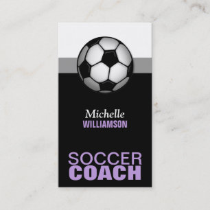 Purple & Black Soccer Coach Business Cards