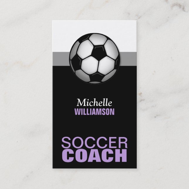 Purple & Black Soccer Coach Business Cards (Front)