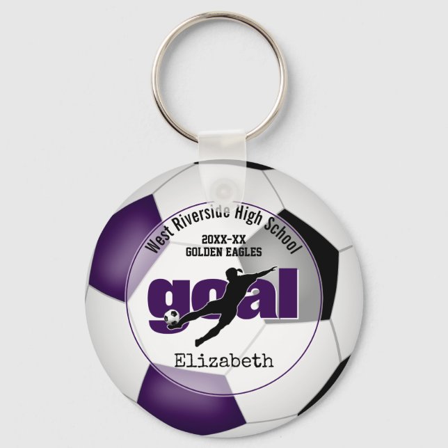 purple black soccer goal girls team spirit key ring (Front)