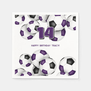 purple black soccer team colours birthday party napkin