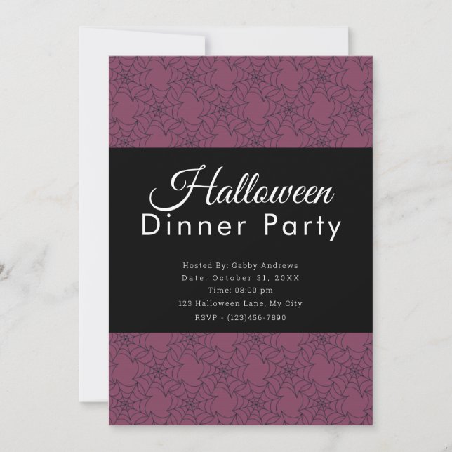 Purple & Black Spiderwebs Halloween Dinner Party Invitation (Front)