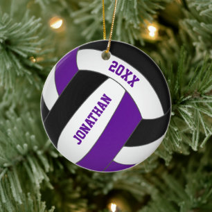 purple black sports team colours boys volleyball ceramic tree decoration