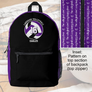 purple black sports team colours volleyball player printed backpack