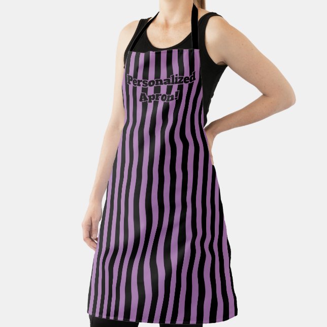 Purple Black Stripe Halloween Colours Apron (Insitu)