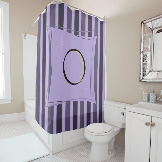 Purple black stripe showercurtain shower curtain (In Situ)