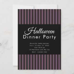 Purple & Black Striped Halloween Dinner Party Invitation