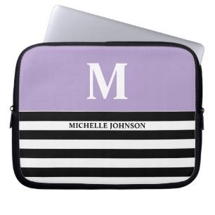 Purple Black Striped Laptop Case for Women or Girl